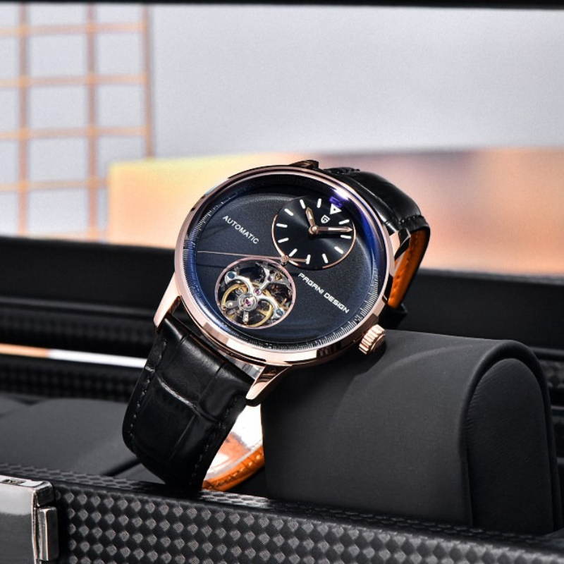 Pagani Design Blue Dial Tourbillon Leather Men's Watch